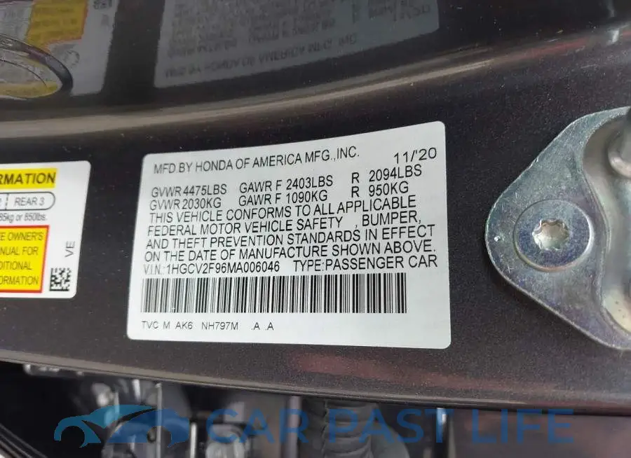 1HGCV2F96MA006046# 9