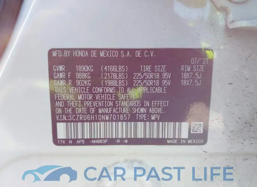 3CZRU6H10NM701857# 9