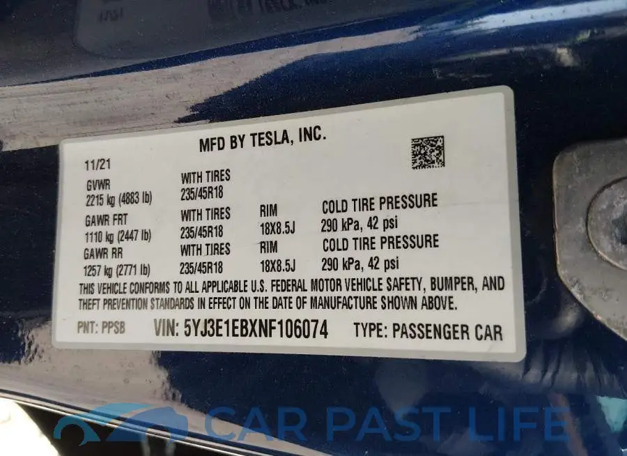 5YJ3E1EBXNF106074# 9