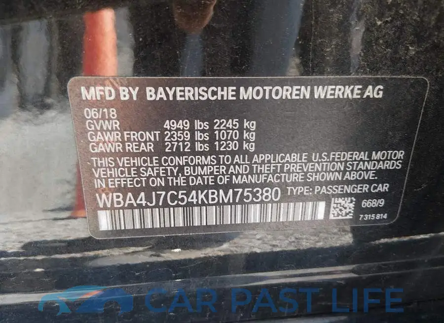 WBA4J7C54KBM75380# 9