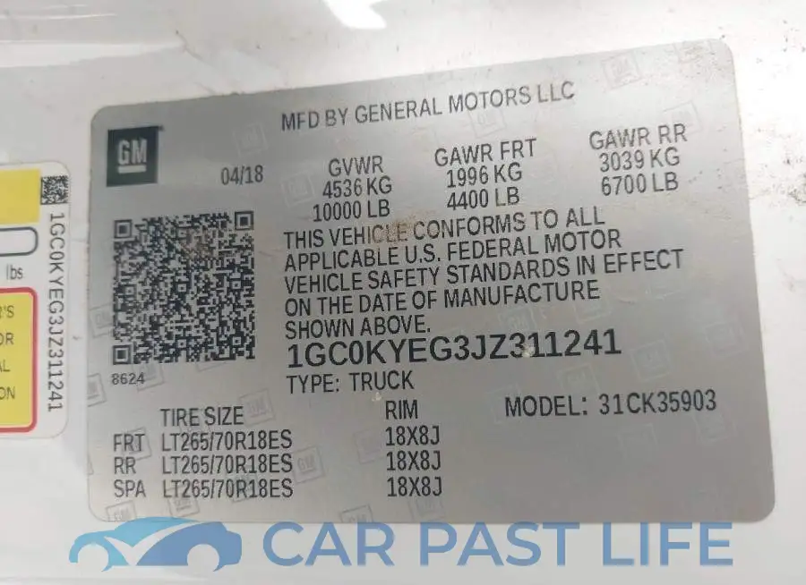 1GC0KYEG3JZ311241# 9
