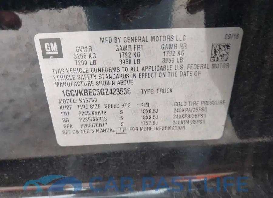 1GCVKREC3GZ423538# 9