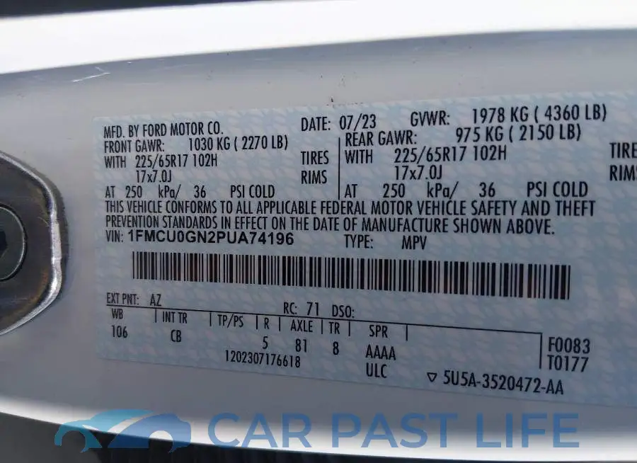 1FMCU0GN2PUA74196# 9
