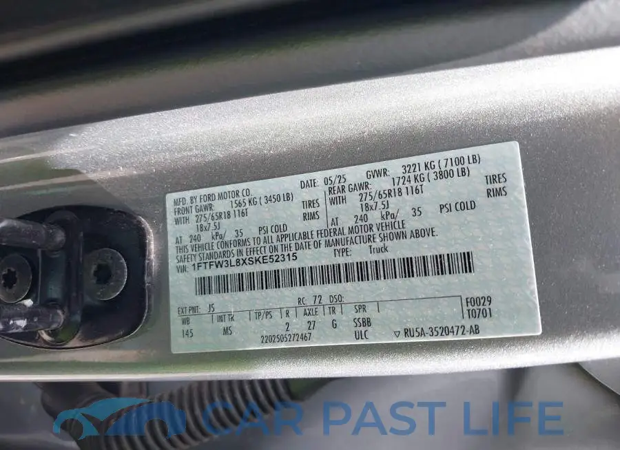 1FTFW3L8XSKE52315# 9