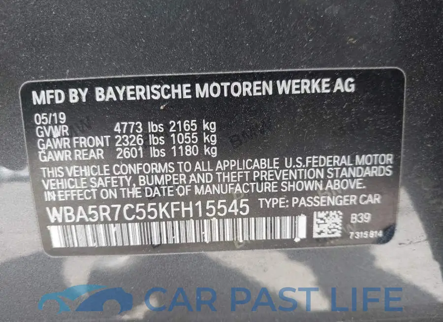 WBA5R7C55KFH15545# 9