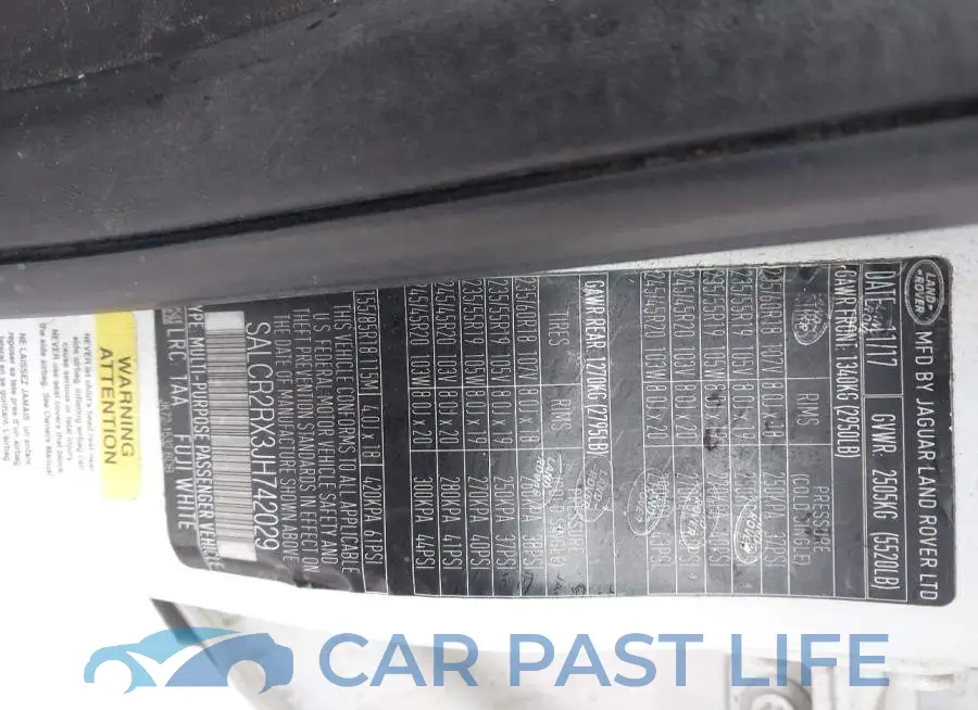 SALCR2RX3JH742029# 9