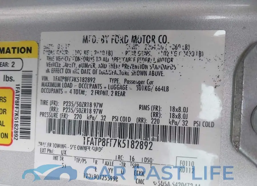 1FATP8FF7K5182892# 9