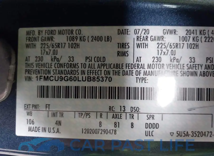 1FMCU9G60LUB85370# 9