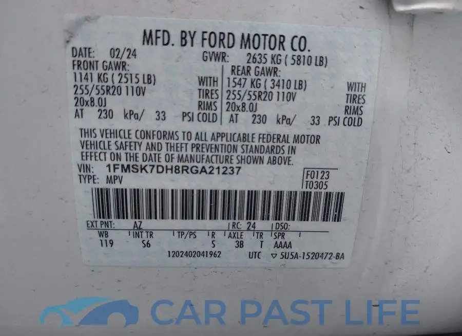 1FMSK7DH8RGA21237# 9