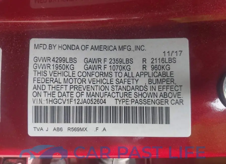 1HGCV1F12JA052604# 9