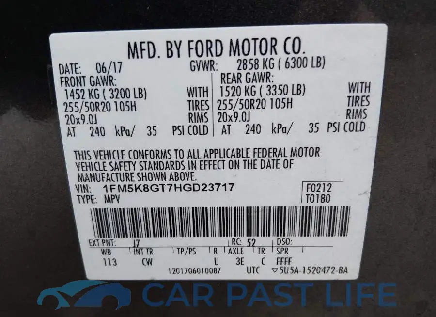 1FM5K8GT7HGD23717# 9