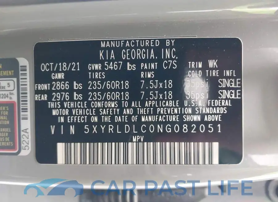 5XYRLDLC0NG082051# 9