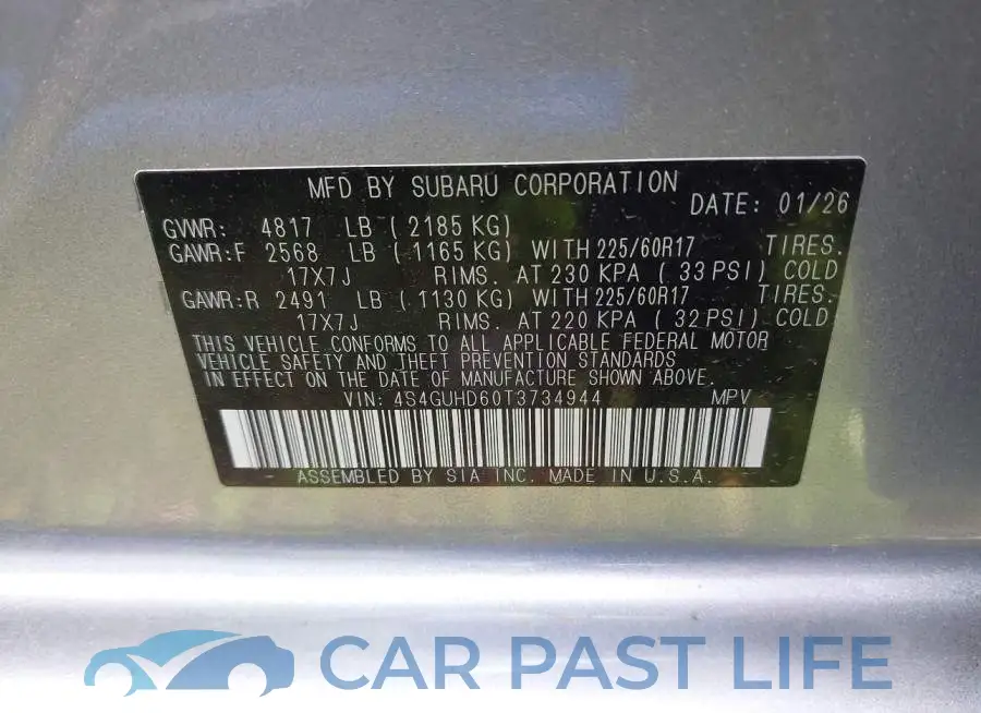 4S4GUHD60T3734944# 9