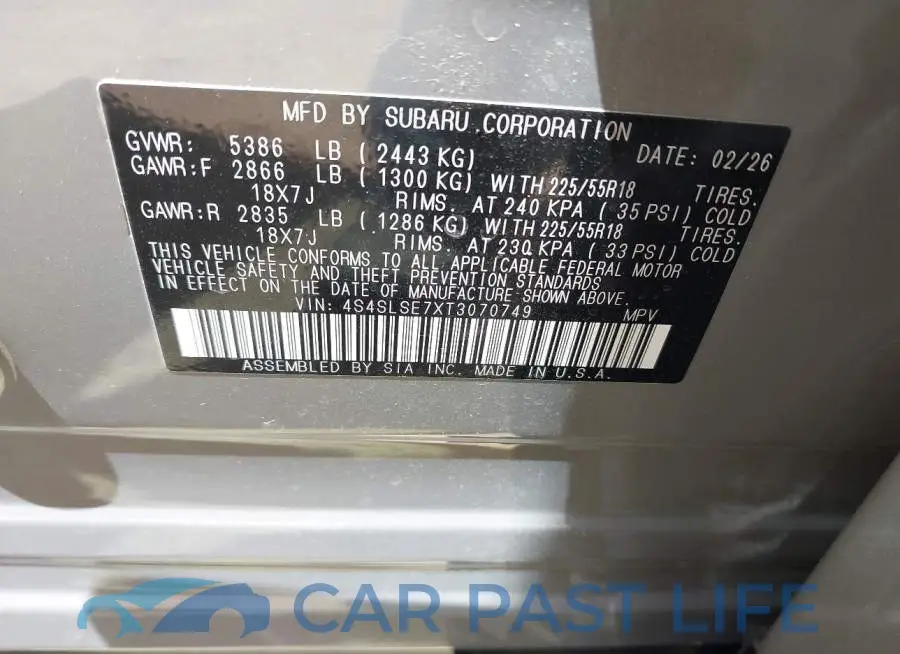 4S4SLSE7XT3070749# 9