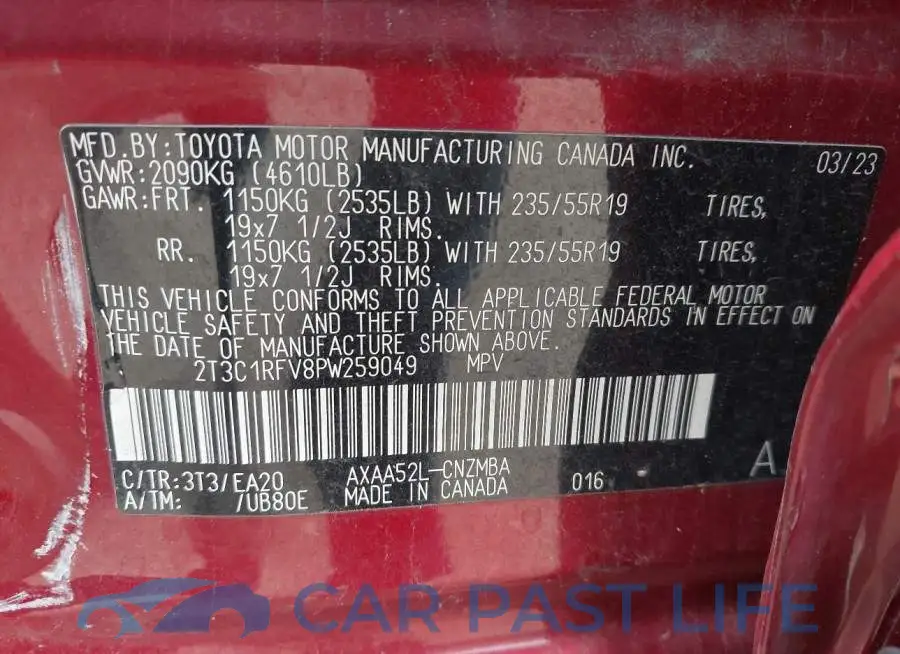 2T3C1RFV8PW259049# 9
