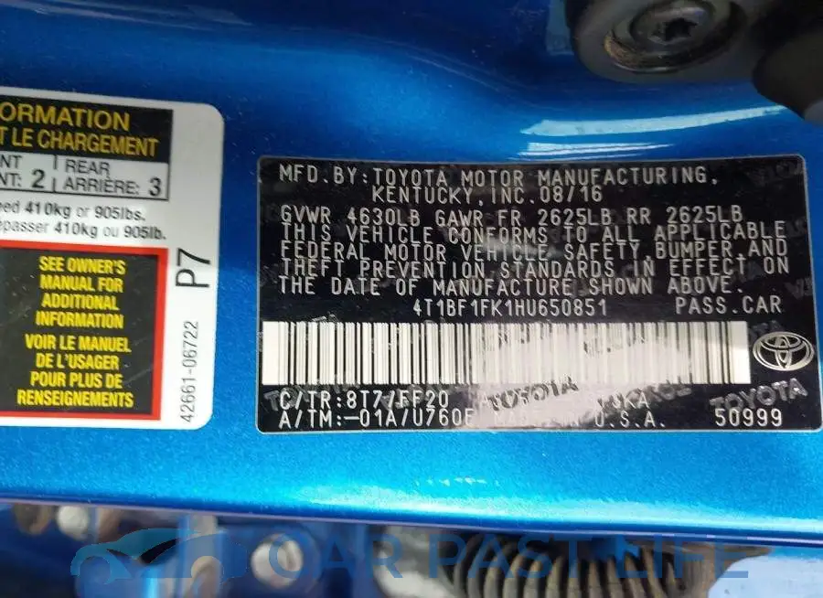 4T1BF1FK1HU650851# 9