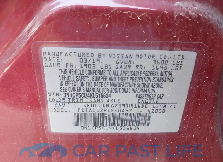 3N1CP5CU4KL516634# 9