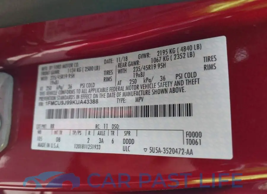 1FMCU9J99KUA43388# 9