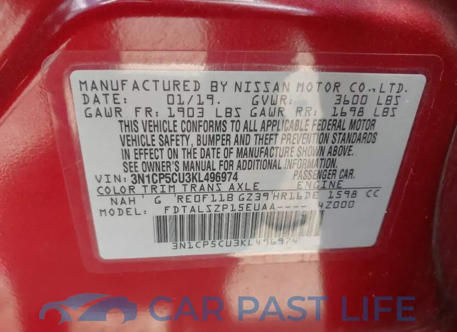 3N1CP5CU3KL496974# 9