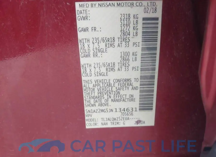 5N1AZ2MG5JN134631# 9