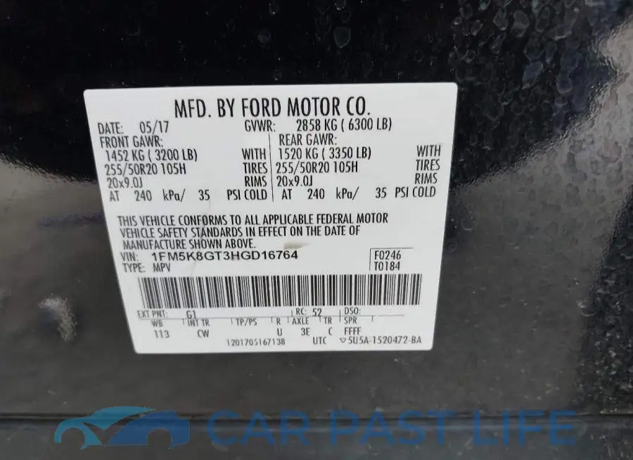 1FM5K8GT3HGD16764# 8