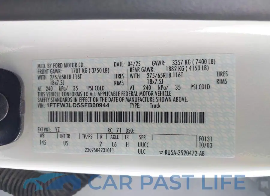 1FTFW3LD5SFB00944# 9