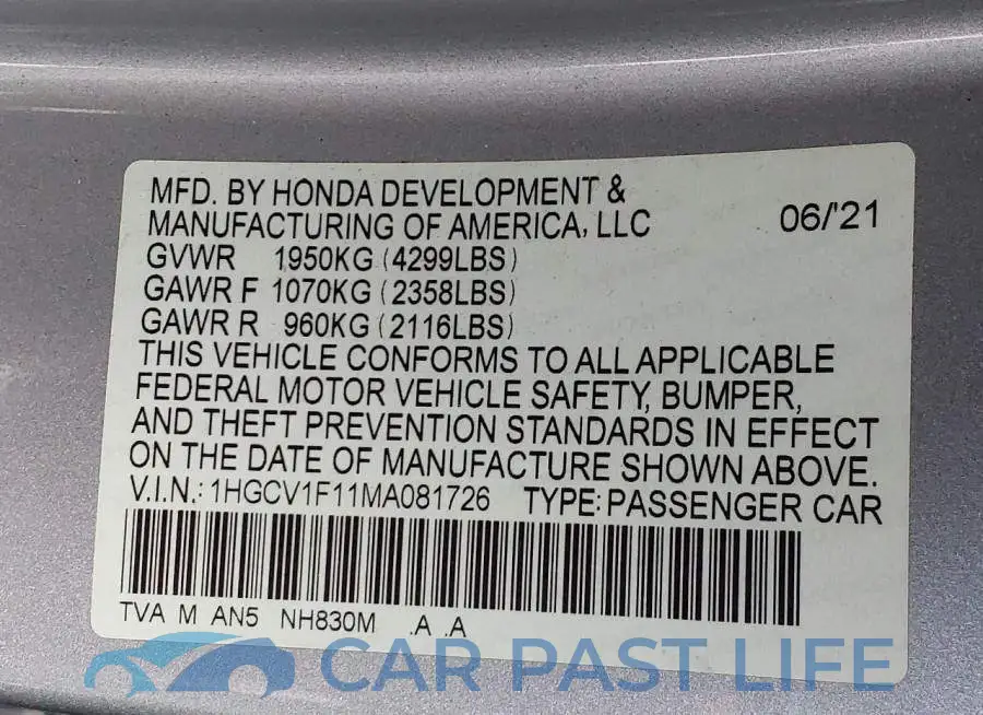 1HGCV1F11MA081726# 9