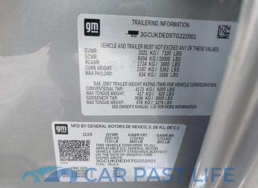 3GCUKDED5TG222001# 9