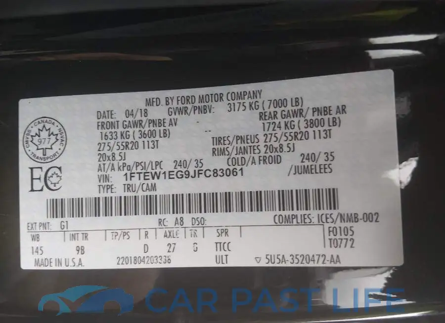 1FTEW1EG9JFC83061# 9