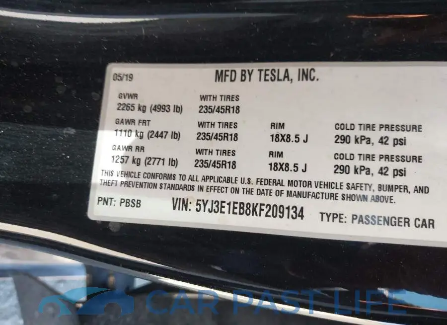 5YJ3E1EB8KF209134# 9