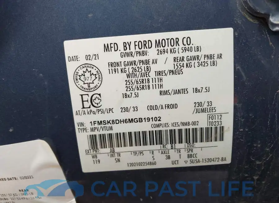 1FMSK8DH6MGB19102# 9