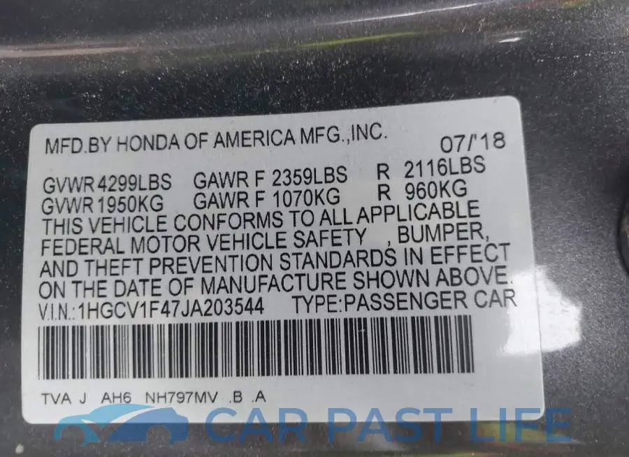 1HGCV1F47JA203544# 9