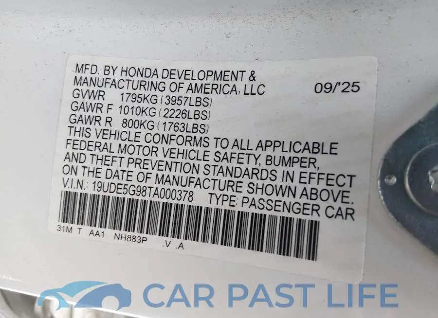 19UDE5G98TA000378# 9