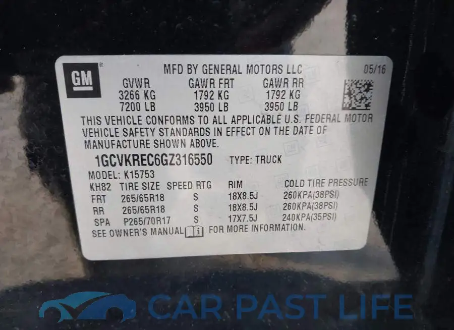 1GCVKREC6GZ316550# 9