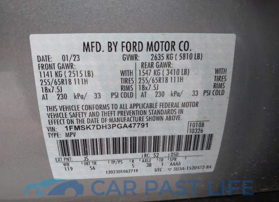 1FMSK7DH3PGA47791# 9
