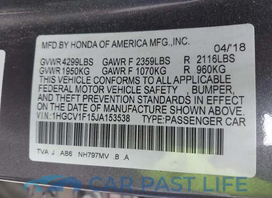 1HGCV1F15JA153538# 9