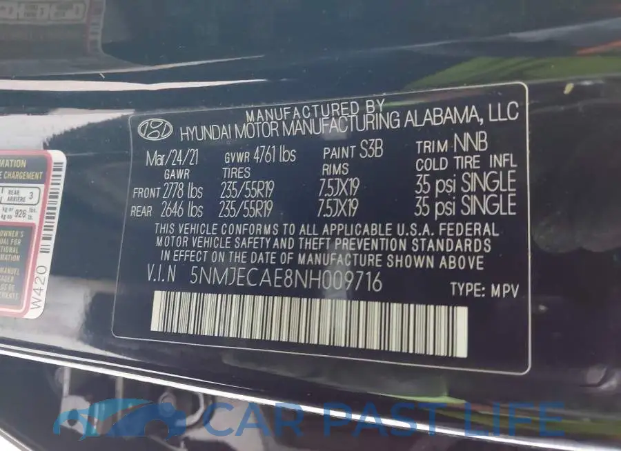 5NMJECAE8NH009716# 9