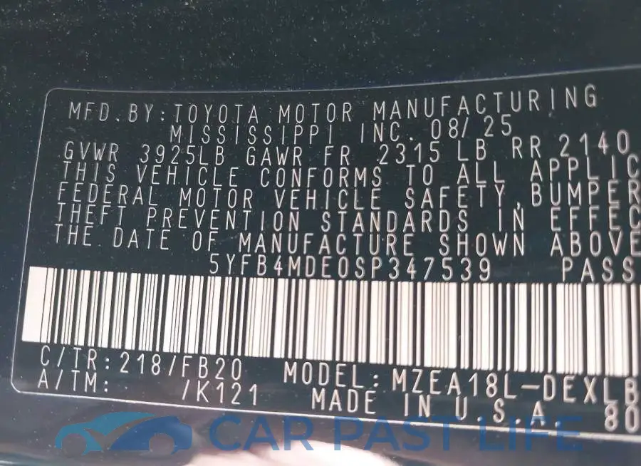 5YFB4MDE0SP347539# 9