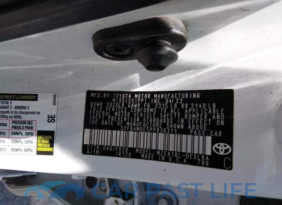 5YFB4MDE5PP036311# 9