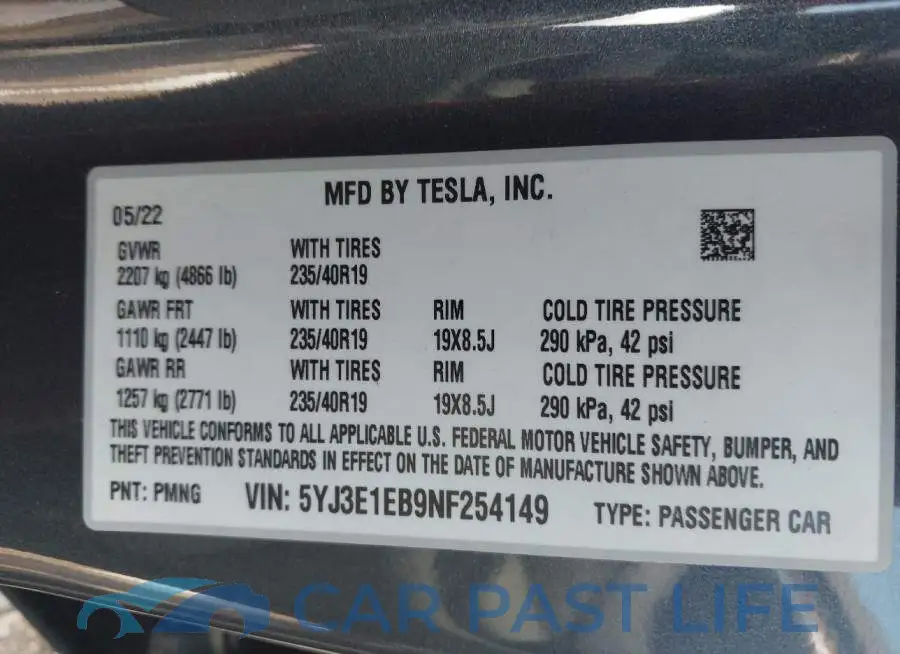 5YJ3E1EB9NF254149# 9