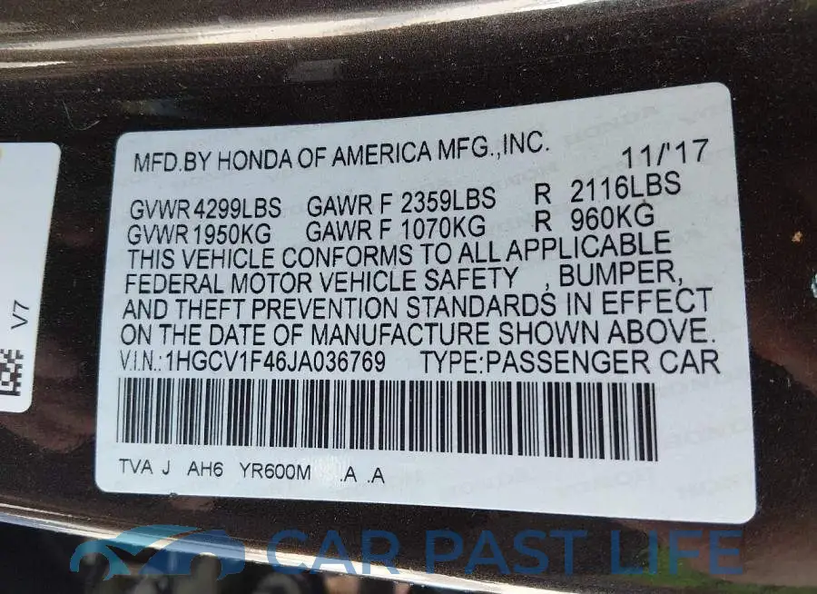 1HGCV1F46JA036769# 9