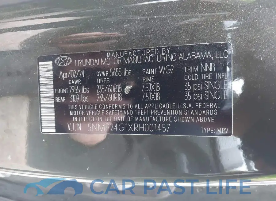 5NMP24G1XRH001457# 9