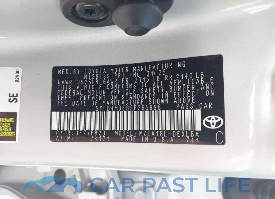 5YFB4MDE8SP265896# 9