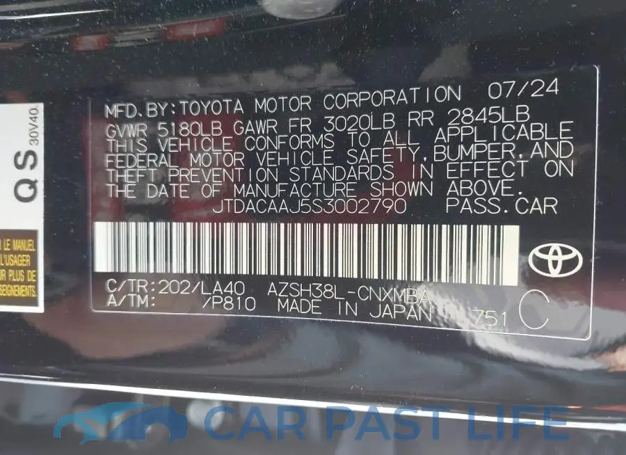 JTDACAAJ5S3002790# 9