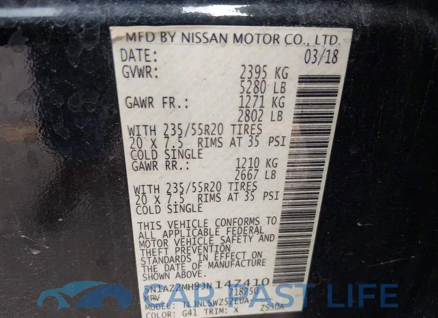5N1AZ2MH9JN147410# 9