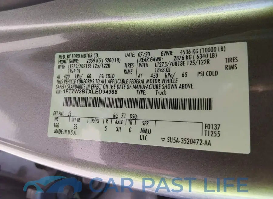 1FT7W2BTXLED94386# 9