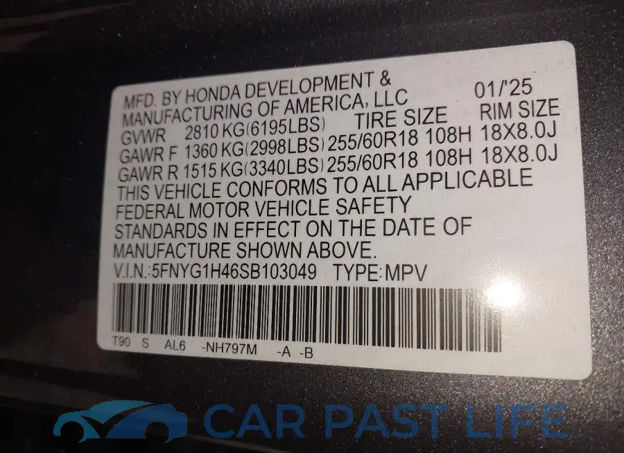 5FNYG1H46SB103049# 9