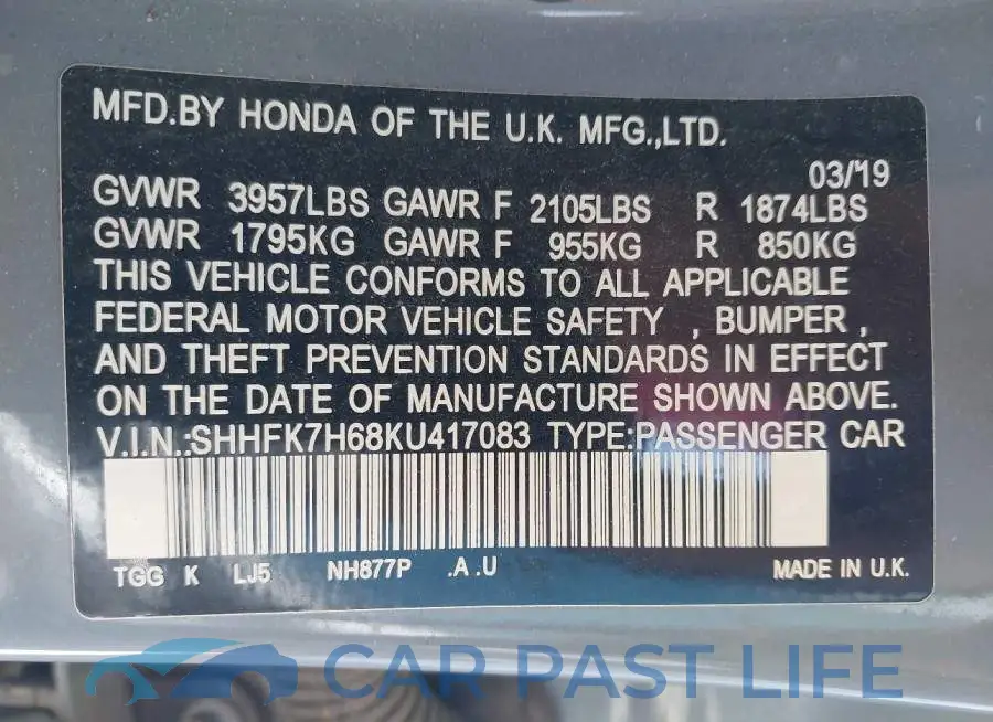 SHHFK7H68KU417083# 9