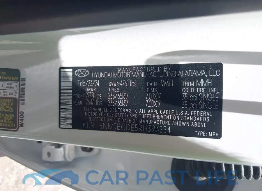 5NMJBCDE5RH393254# 9