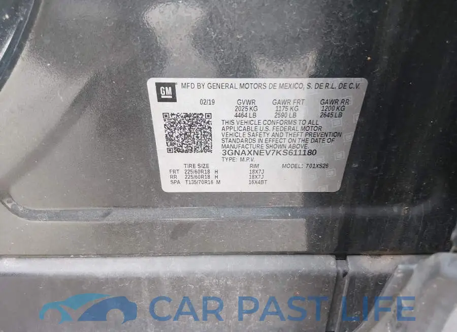 3GNAXNEV7KS611180# 9